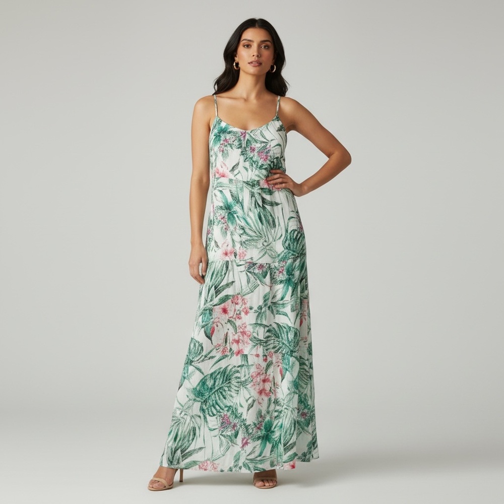 NWT $198 Italy Elena Baldi Silk blend floral Tropical FLOWING Maxi Tent Dress L